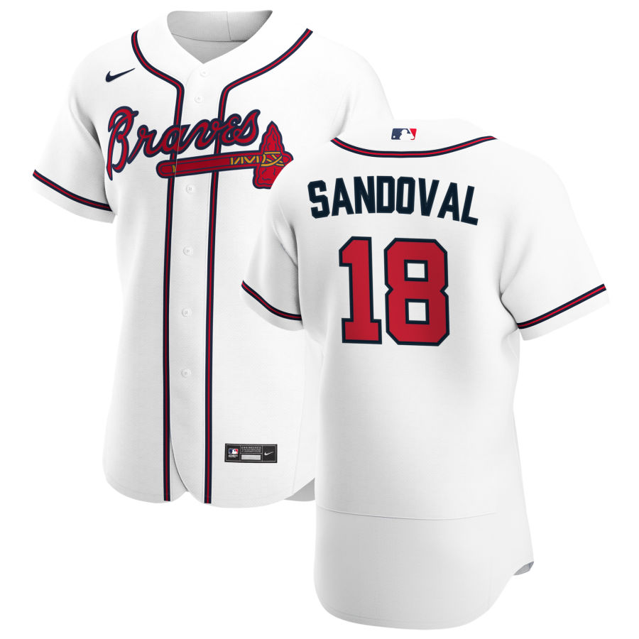 Atlanta Braves 18 Pablo Sandoval Men Nike White Home 2020 Authentic Player MLB Jersey